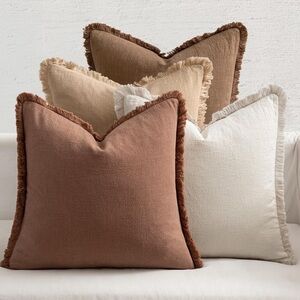 Elegant Fringed Throw Pillow Cover Set - Brown, Tan, Cream